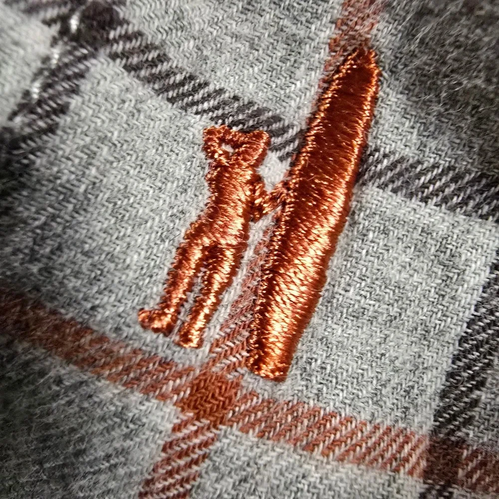 Johnnie-O Mens Large Plaid Button Down Shirt Gray Orange Long Sleeve Surfer Logo